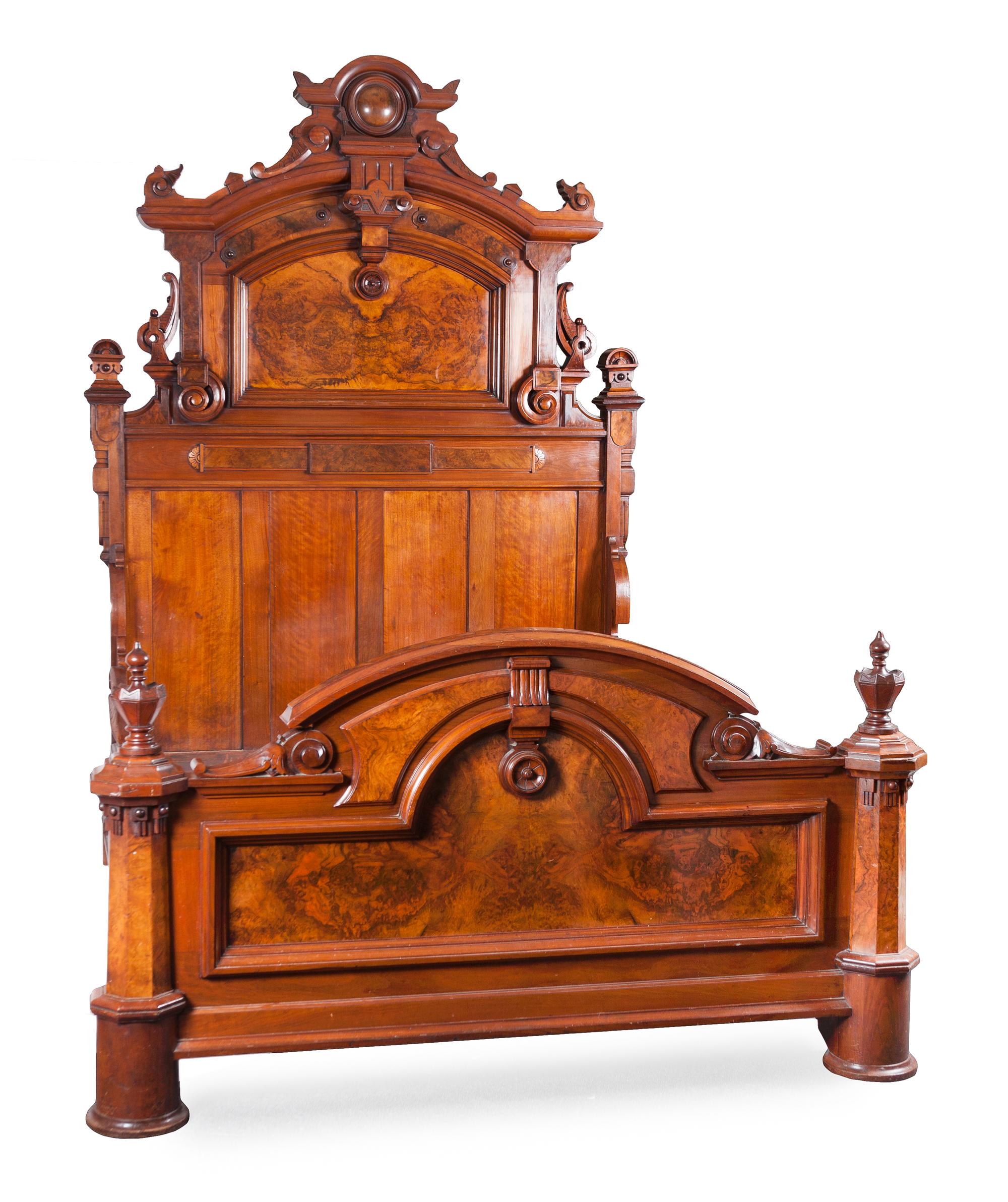 A Victorian Burlwood Bed Height approximately 96 inches.