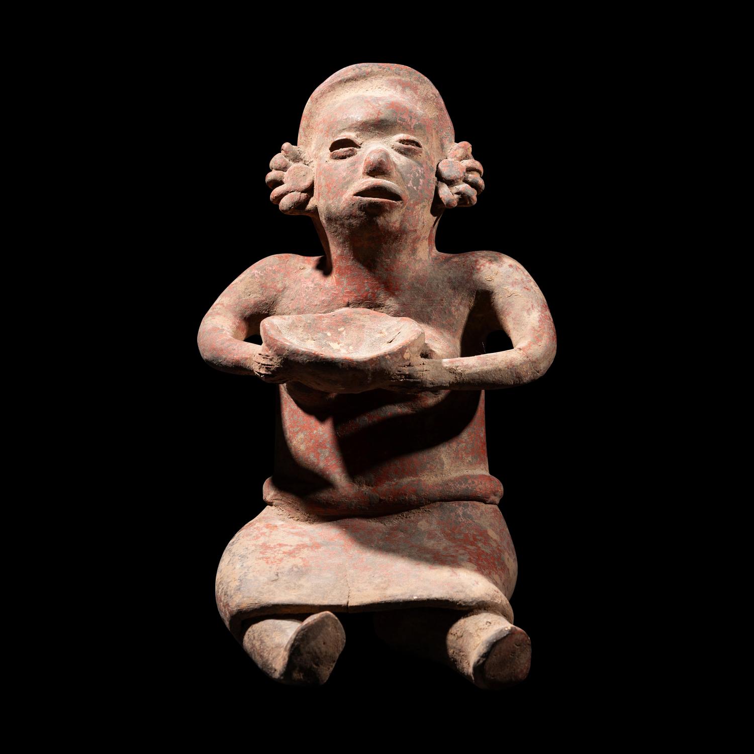 Four Colima Female Figures, Two Akan Wood Spears, and a Wood Comb