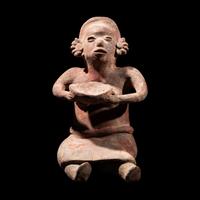 Four Colima Female Figures, Two Akan Wood Spears, and a Wood Comb