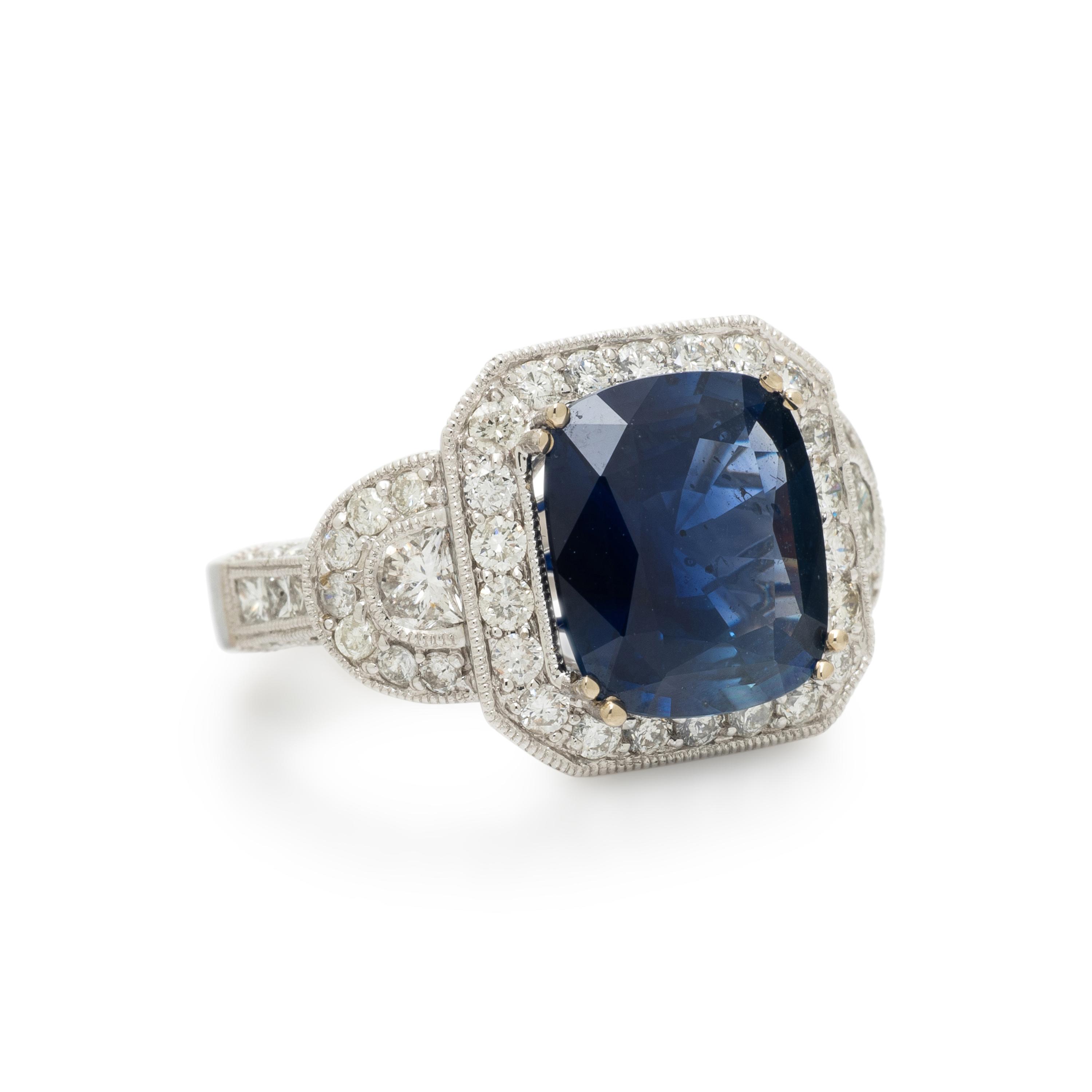 SAPPHIRE, DIAMOND, AND WHITE GOLD RING