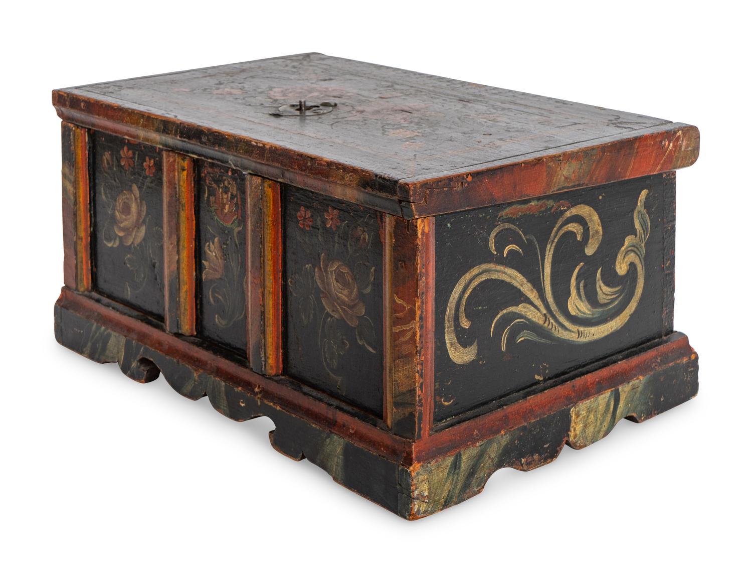 A Scandinavian Polychrome Decorated Wedding Box
