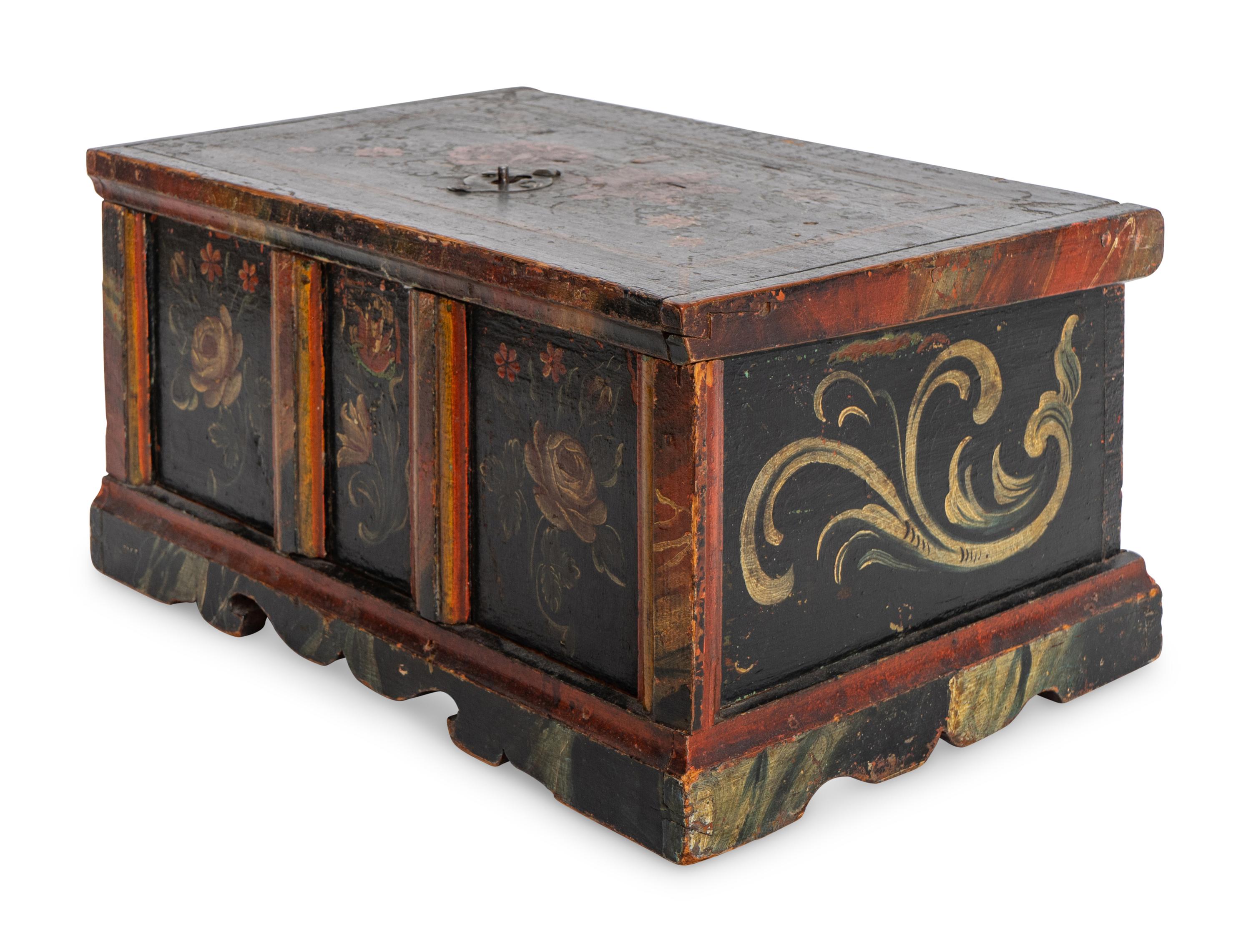 A Scandinavian Polychrome Decorated Wedding Box