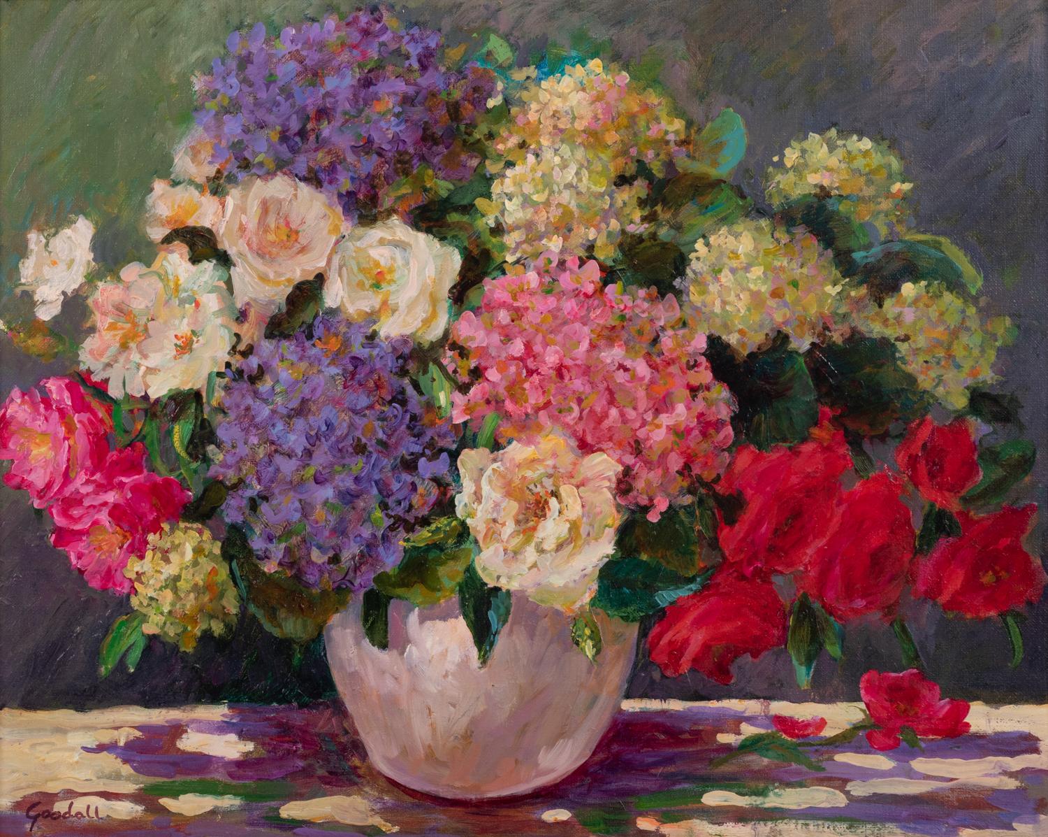 Two Works: Morning Bouquet and Hollyhock Garden