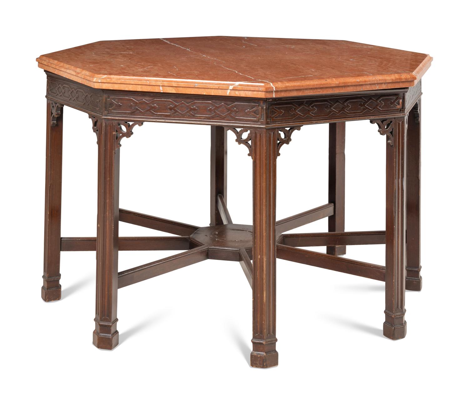 A George III Style Mahogany Marble-Top Octagonal Center Table
