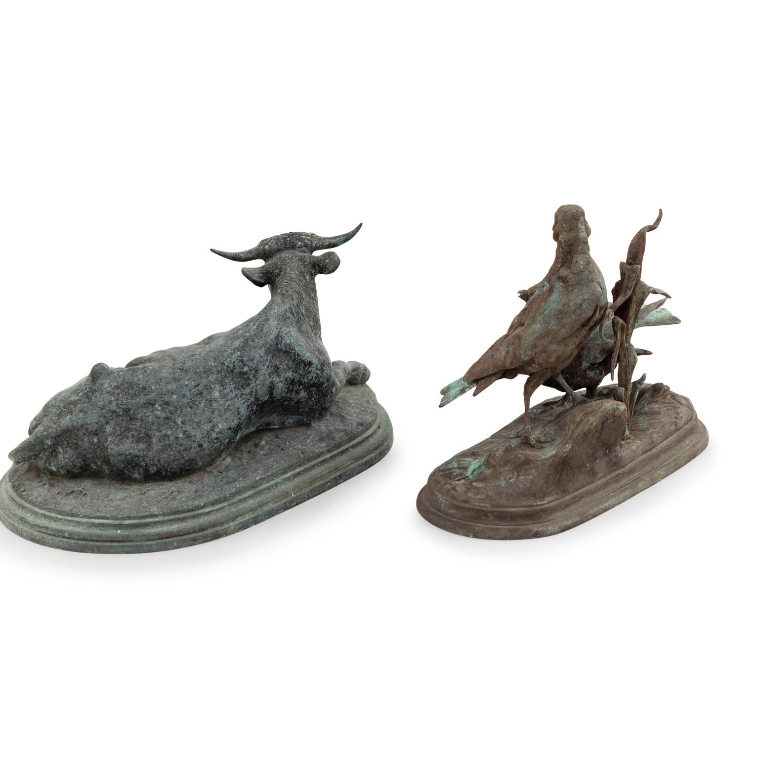 A Bronze Steer by Rosa Bonheur and Bronze Doves by Jules Moigniez