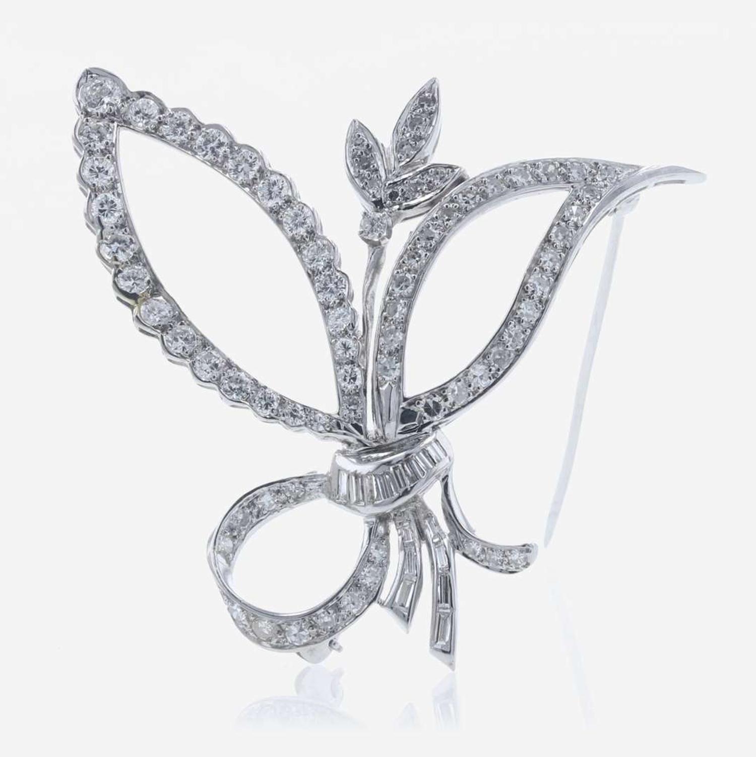 A 14K White Gold and Diamond Brooch