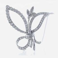 A 14K White Gold and Diamond Brooch