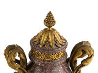 A Pair of Louis XV Style Gilt Bronze Mounted Porphyry Urns