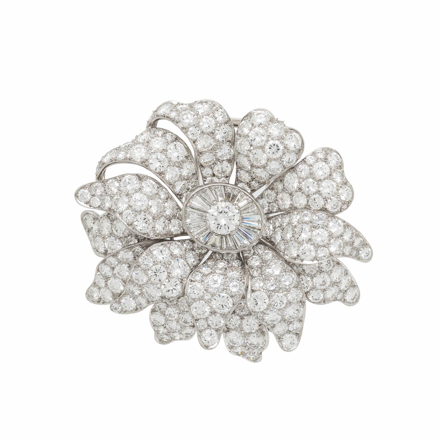 VAN CLEEF & ARPELS, DIAMOND AND PLATINUM FLOWER BROOCH