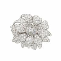 VAN CLEEF & ARPELS, DIAMOND AND PLATINUM FLOWER BROOCH