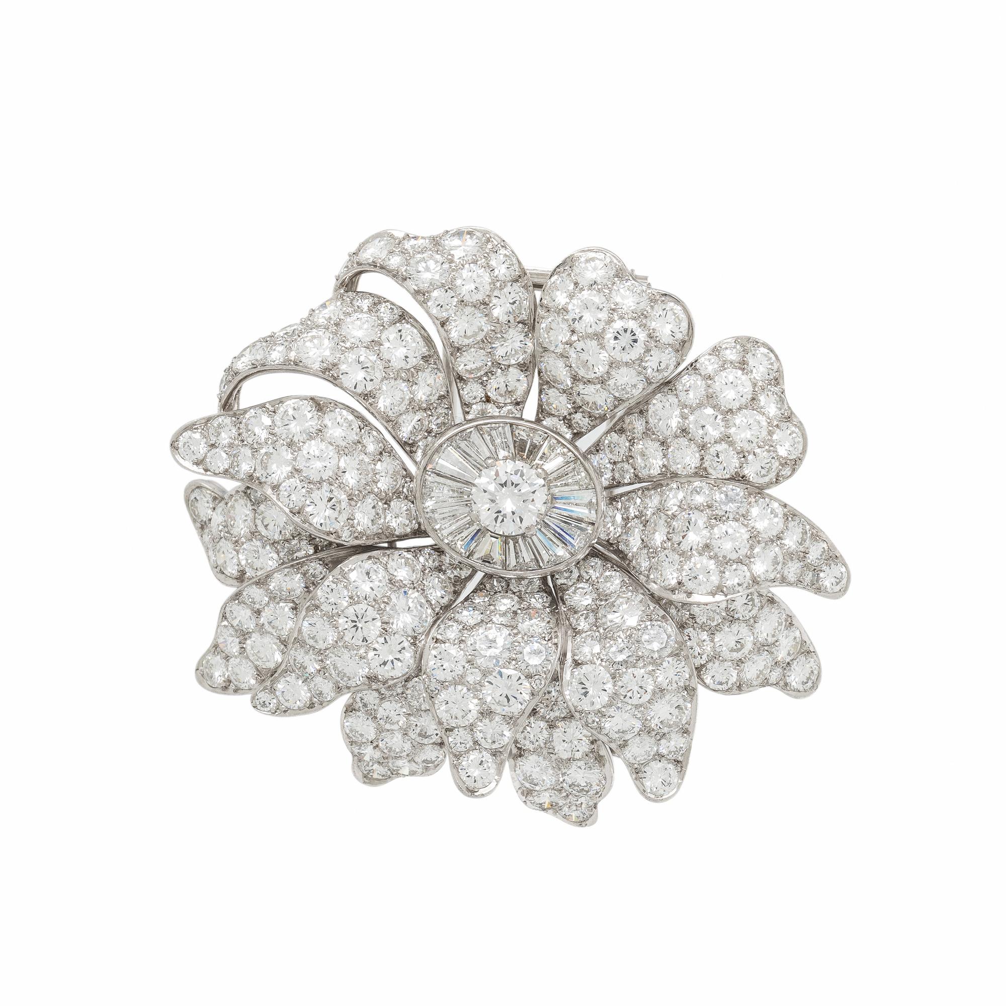 VAN CLEEF & ARPELS, DIAMOND AND PLATINUM FLOWER BROOCH