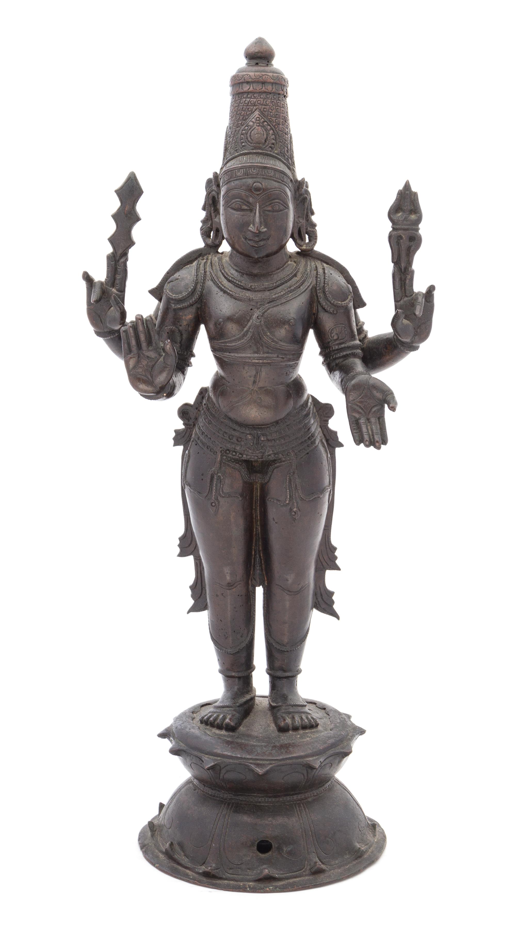 An Indian Bronze Figure of Subrahmanya 18TH CENTURY OR EARLIER Height 22 1/2 inches. — 18TH CENTURY OR EARLIER