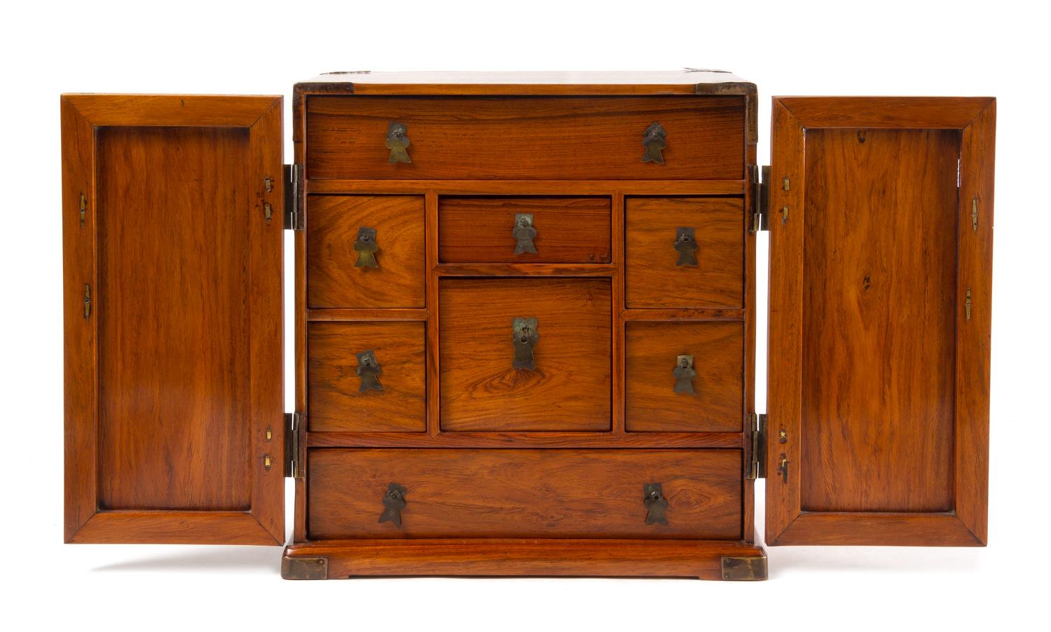 A Chinese Huanghuali Medicine Cabinet, Yaoxiang Height 14 3/4 x width 13 3/4 x depth 8 7/8 inches. — EARLY-MID QING DYNASTY