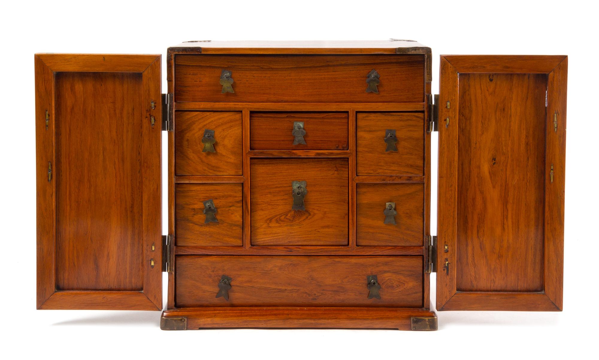 A Chinese Huanghuali Medicine Cabinet, Yaoxiang Height 14 3/4 x width 13 3/4 x depth 8 7/8 inches. — EARLY-MID QING DYNASTY