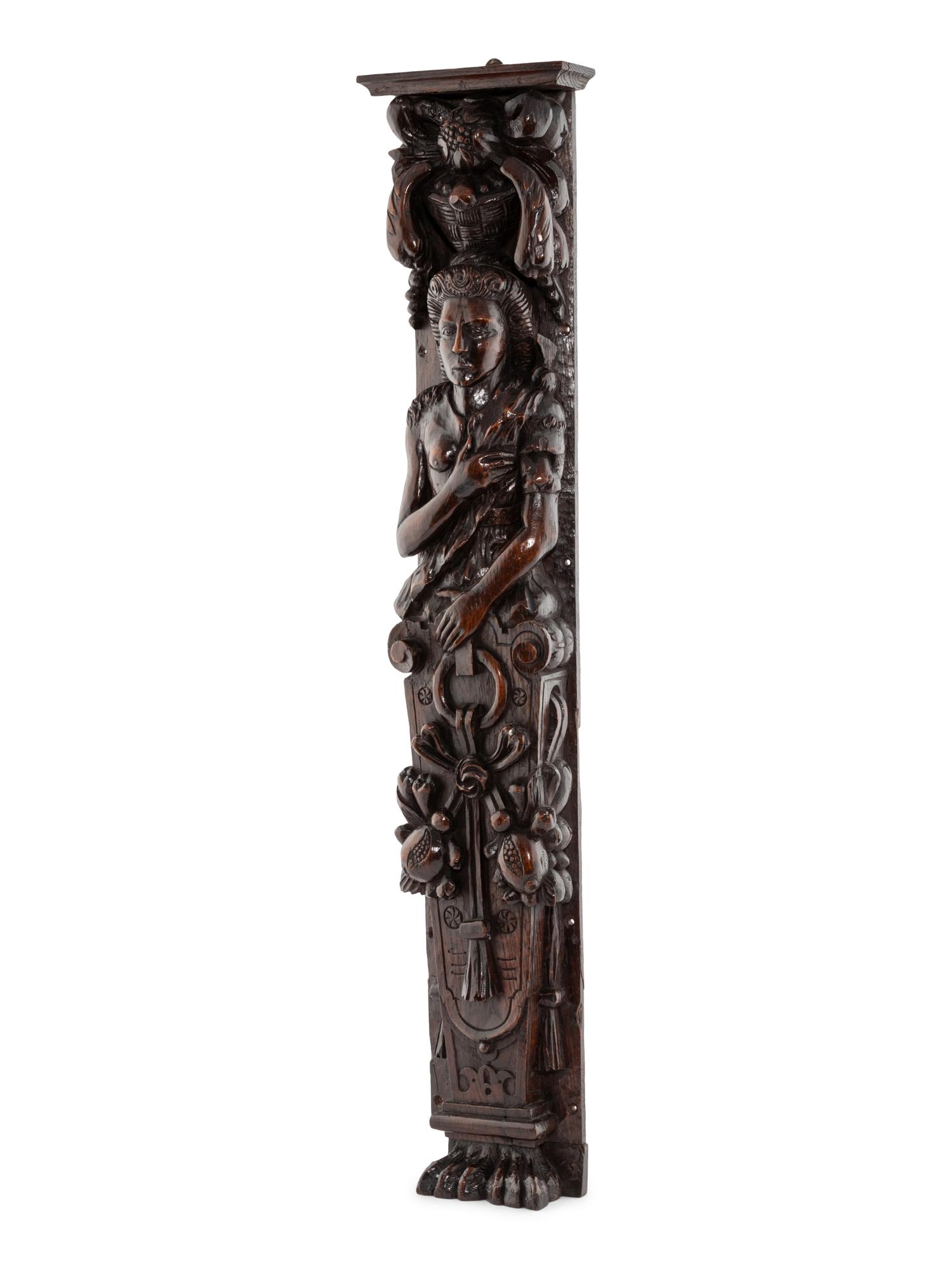 An English Carved Oak Figural Pilaster