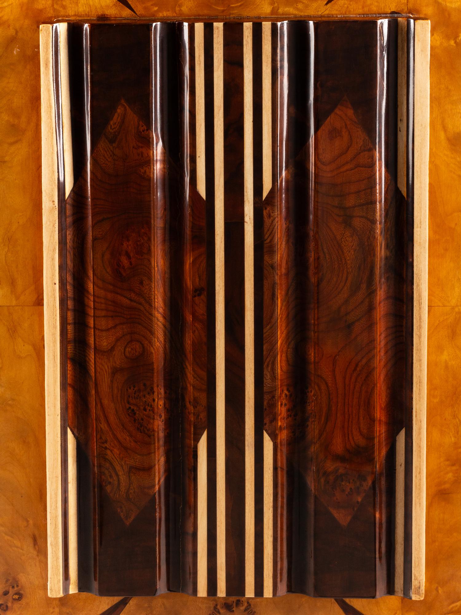 An Art Deco Style Burl Walnut and Rosewood Veneered Bar Cabinet