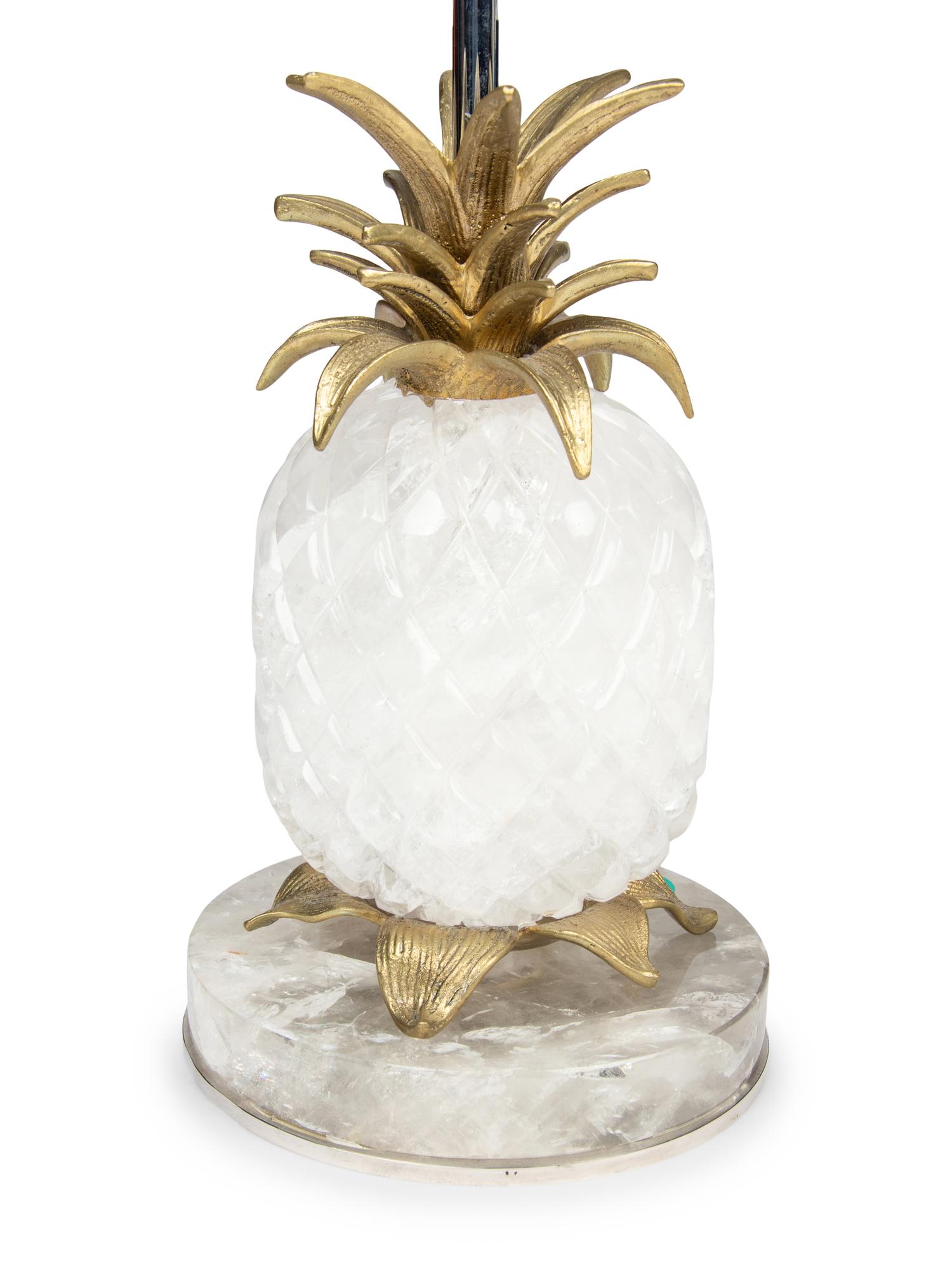 A Pair of Pineapple-Form Gilt Metal Mounted Rock Crystal Lamps