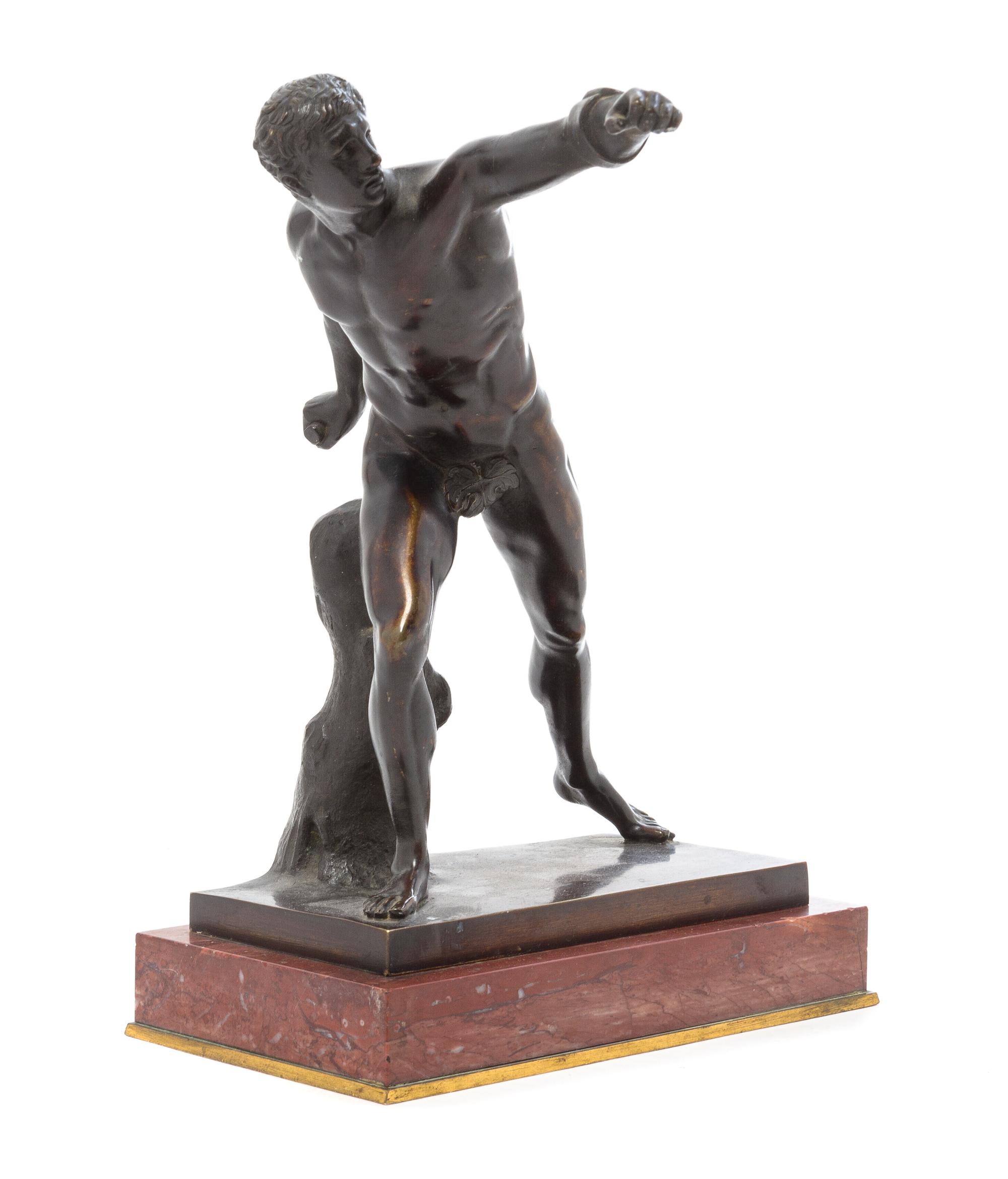 A Continental Bronze Figure Height 9 x width 6 1/8 inches. — AFTER THE ANTIQUE BY AGASIAS OF EPHESOS