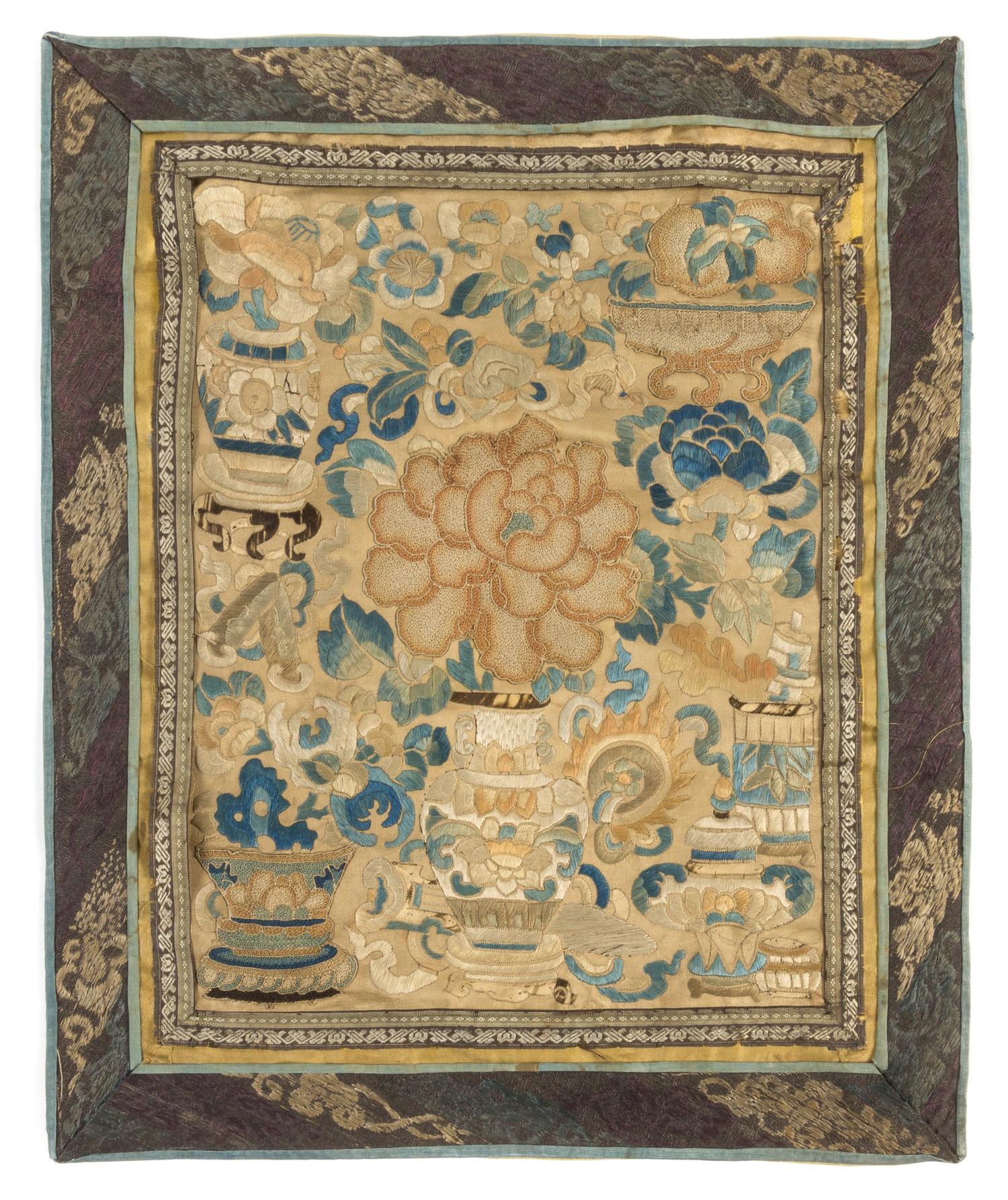 Eleven Chinese Embroidered Silk Panels Length of longest 31 inches. — LATE QING DYNASTY