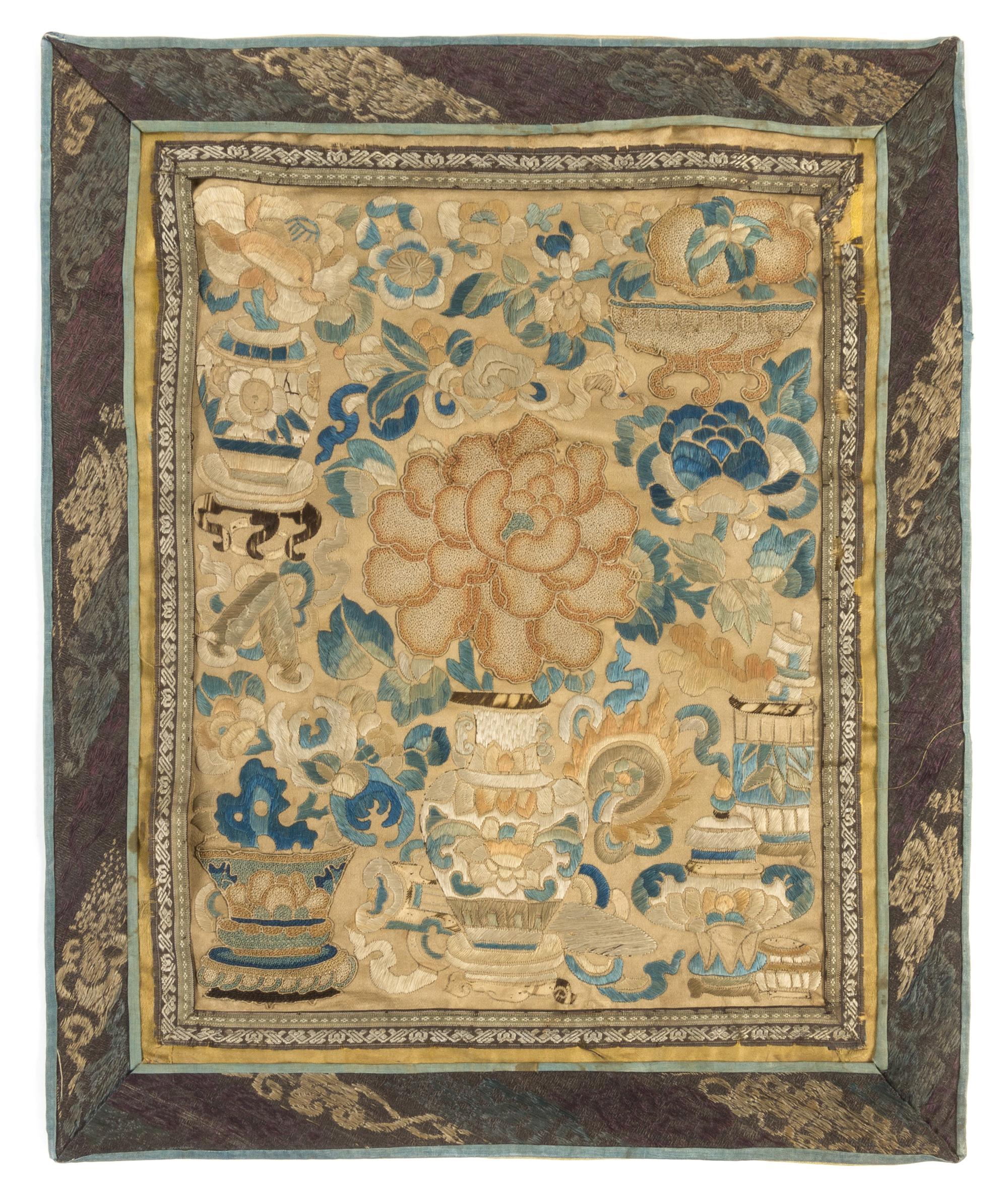 Eleven Chinese Embroidered Silk Panels Length of longest 31 inches. — LATE QING DYNASTY