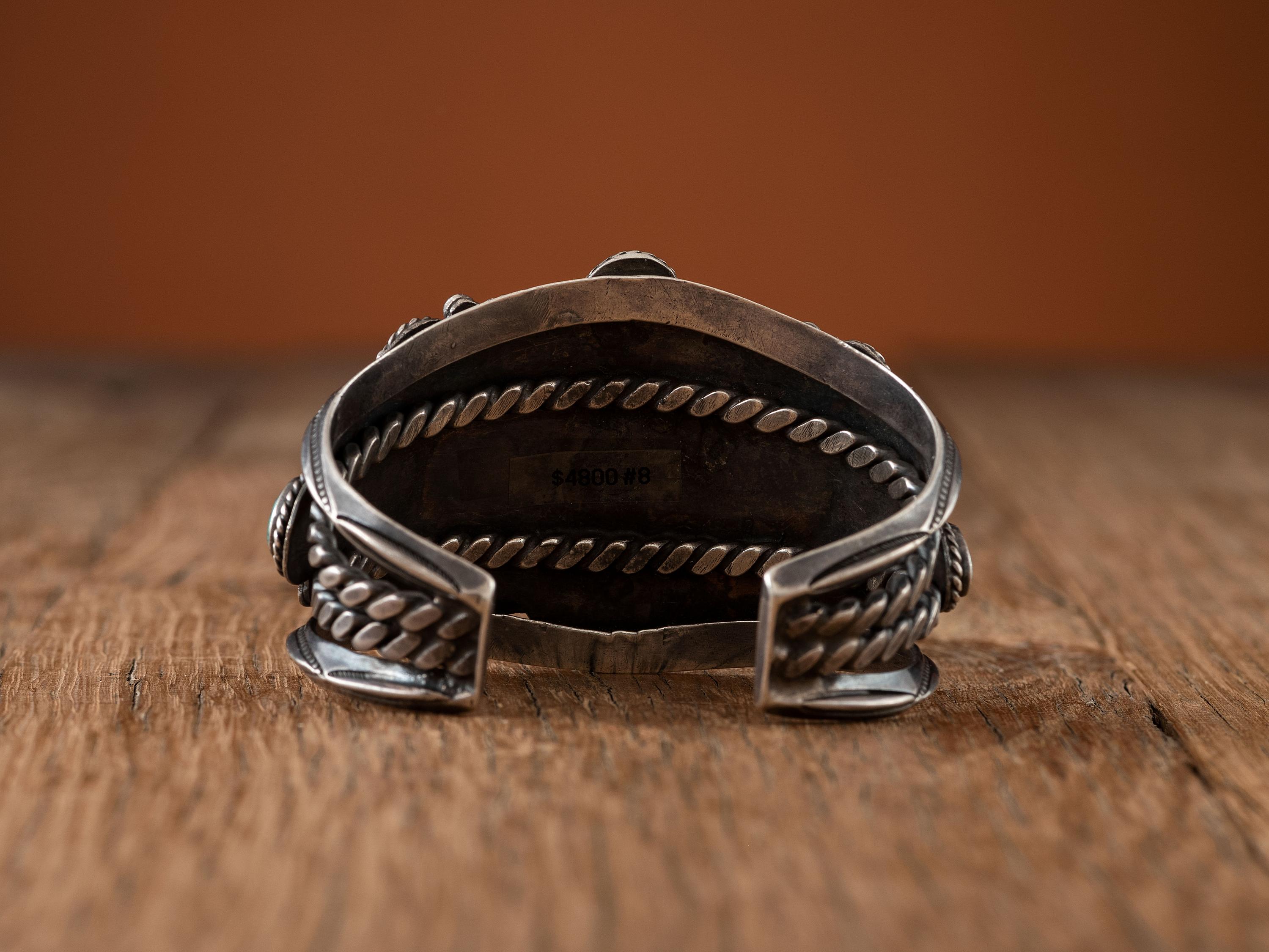 Navajo Silver and #8 Turquoise Cluster Cuff Bracelet