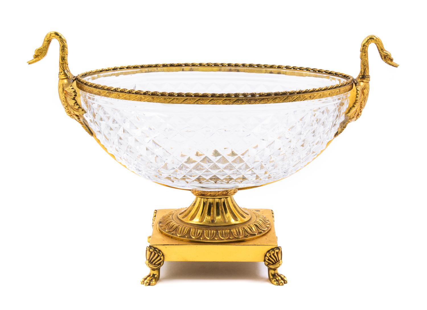 An Empire Style Gilt Bronze Mounted Cut Glass Bowl Height 11 x width 16 1/2 inches. — 20TH CENTURY