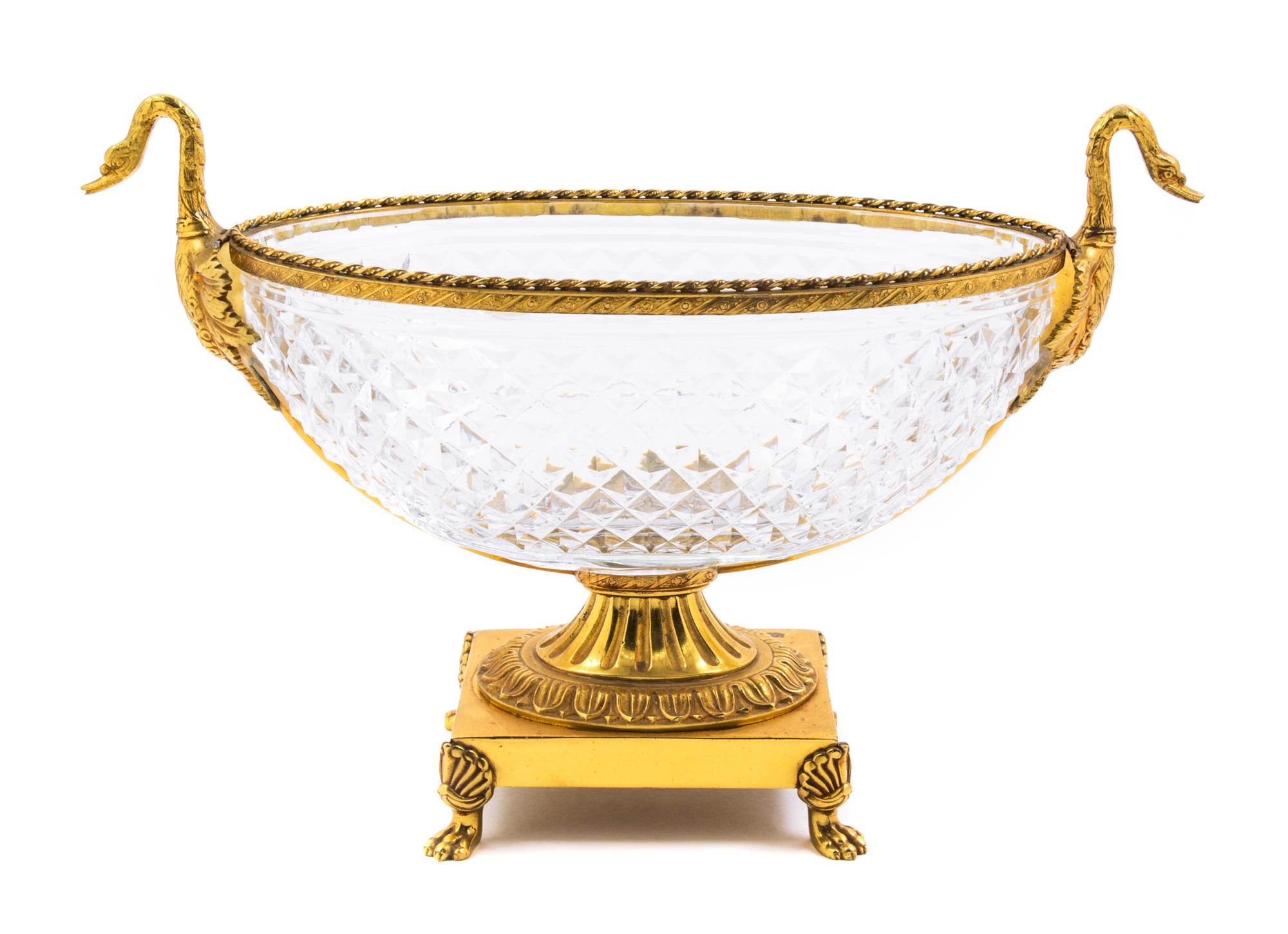 An Empire Style Gilt Bronze Mounted Cut Glass Bowl Height 11 x width 16 1/2 inches. — 20TH CENTURY