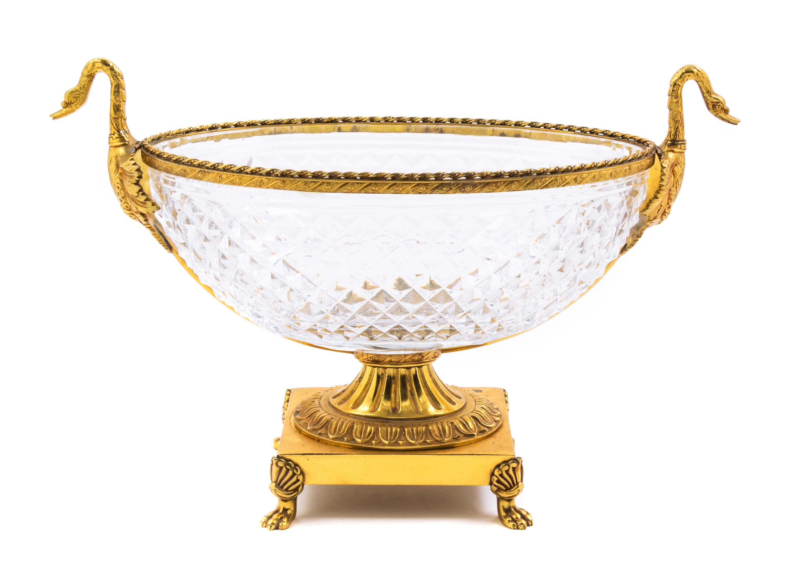 An Empire Style Gilt Bronze Mounted Cut Glass Bowl Height 11 x width 16 1/2 inches. — 20TH CENTURY