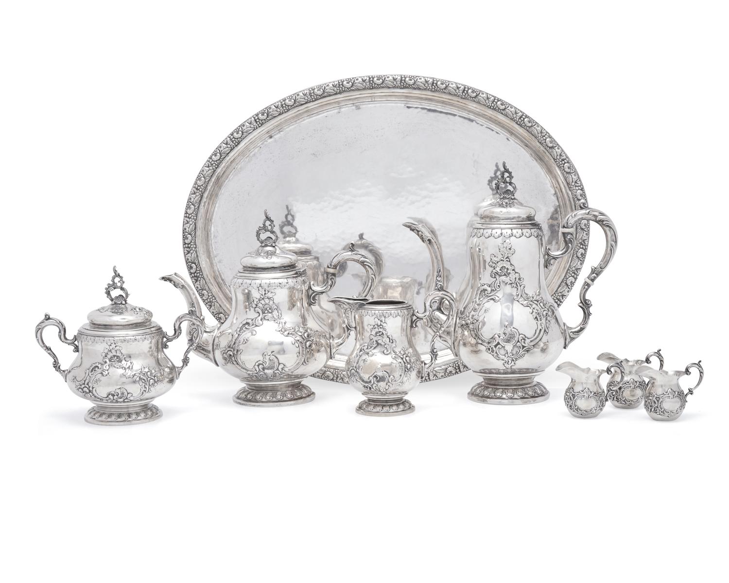 An Assembled German Rococo Style Silver Seven-Piece Tea and Coffee Service