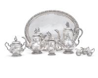An Assembled German Rococo Style Silver Seven-Piece Tea and Coffee Service
