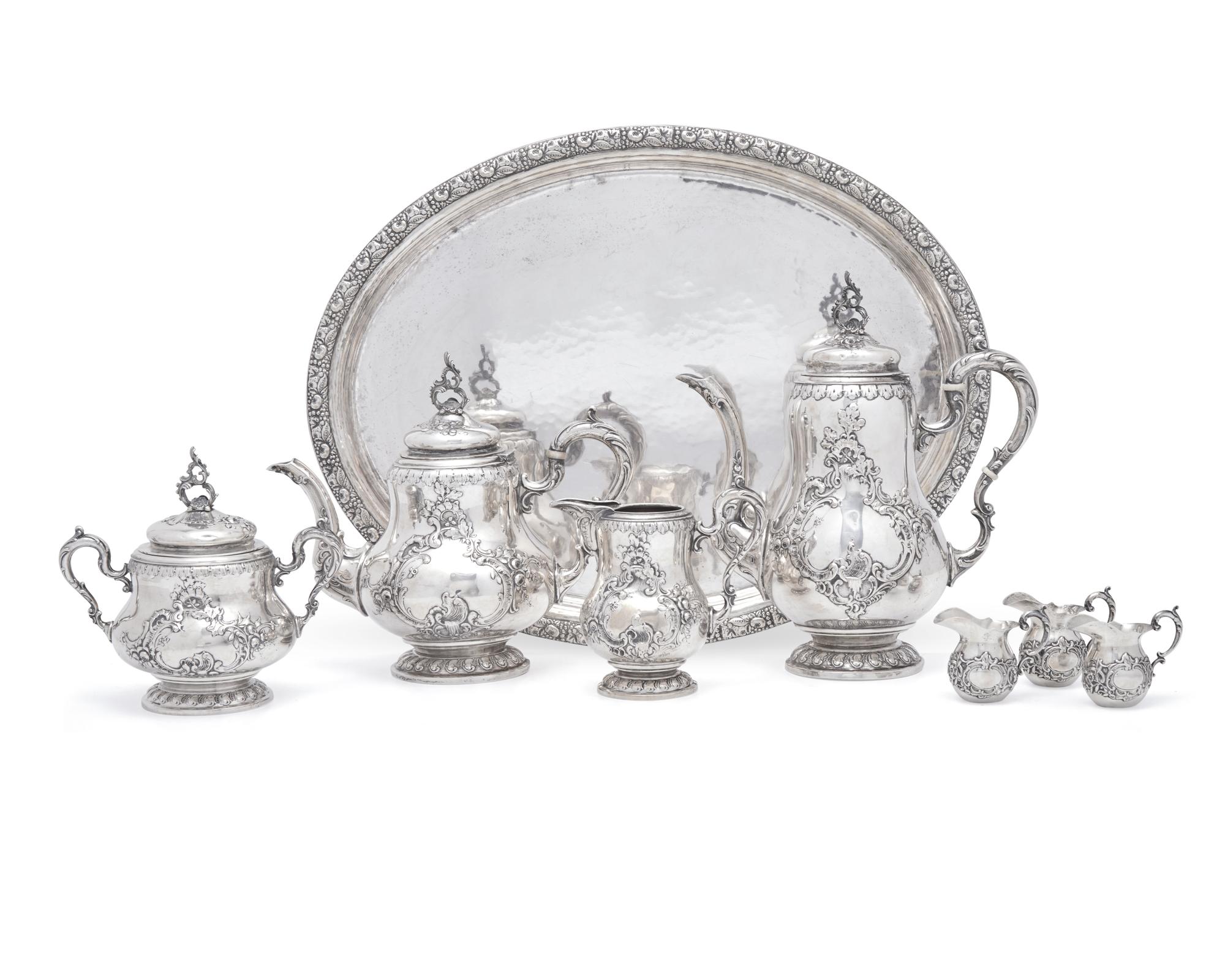 An Assembled German Rococo Style Silver Seven-Piece Tea and Coffee Service