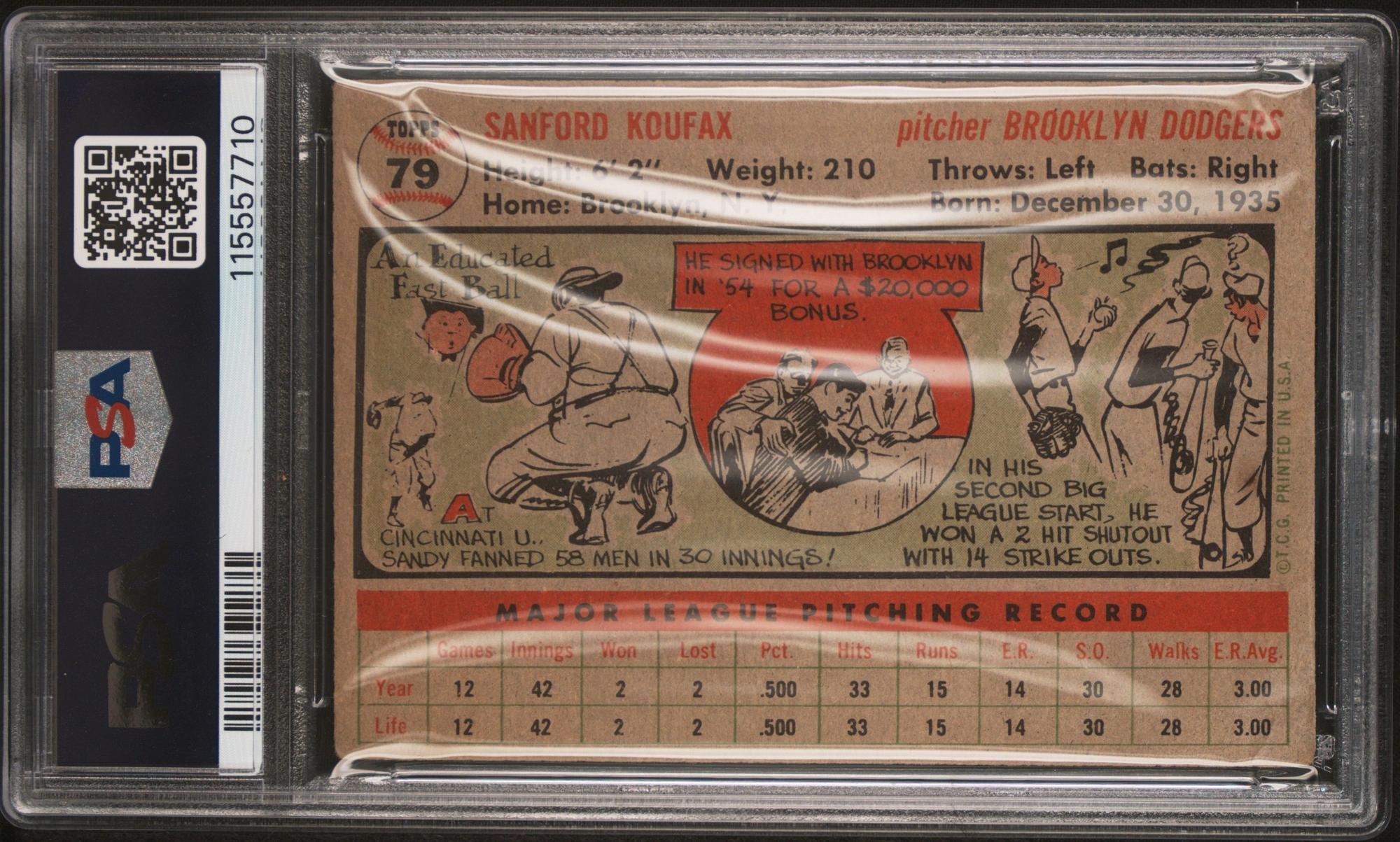 A 1956 Topps Sandy Koufax Baseball Card No. 79 (PSA 3 VG) from The Collection of David Eisenhower