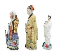 Three Chinese Famille Rose Porcelain Figures of Immortals
