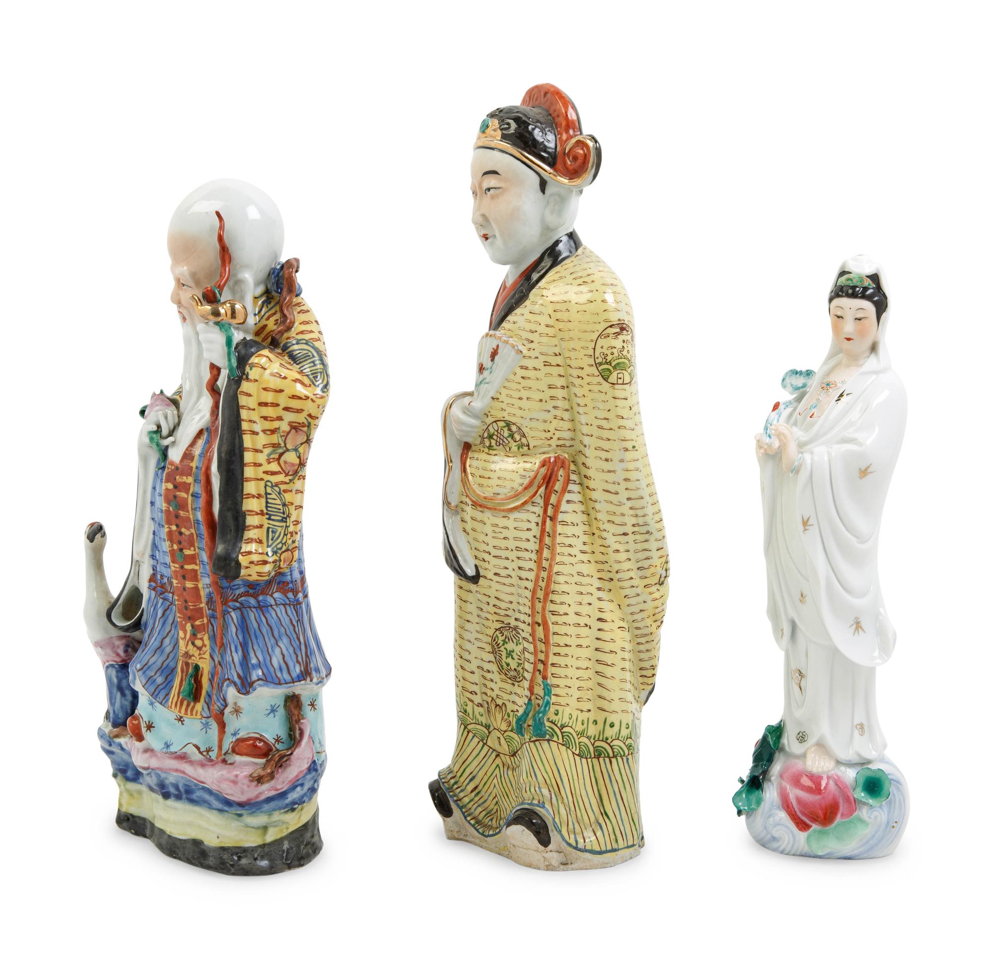 Three Chinese Famille Rose Porcelain Figures of Immortals