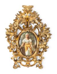 A Continental Porcelain Plaque in a Giltwood Frame