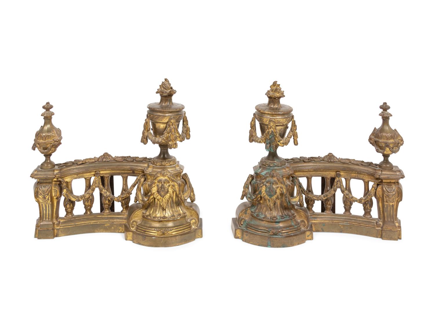 A Pair of Empire Style Gilt-Bronze Chenets