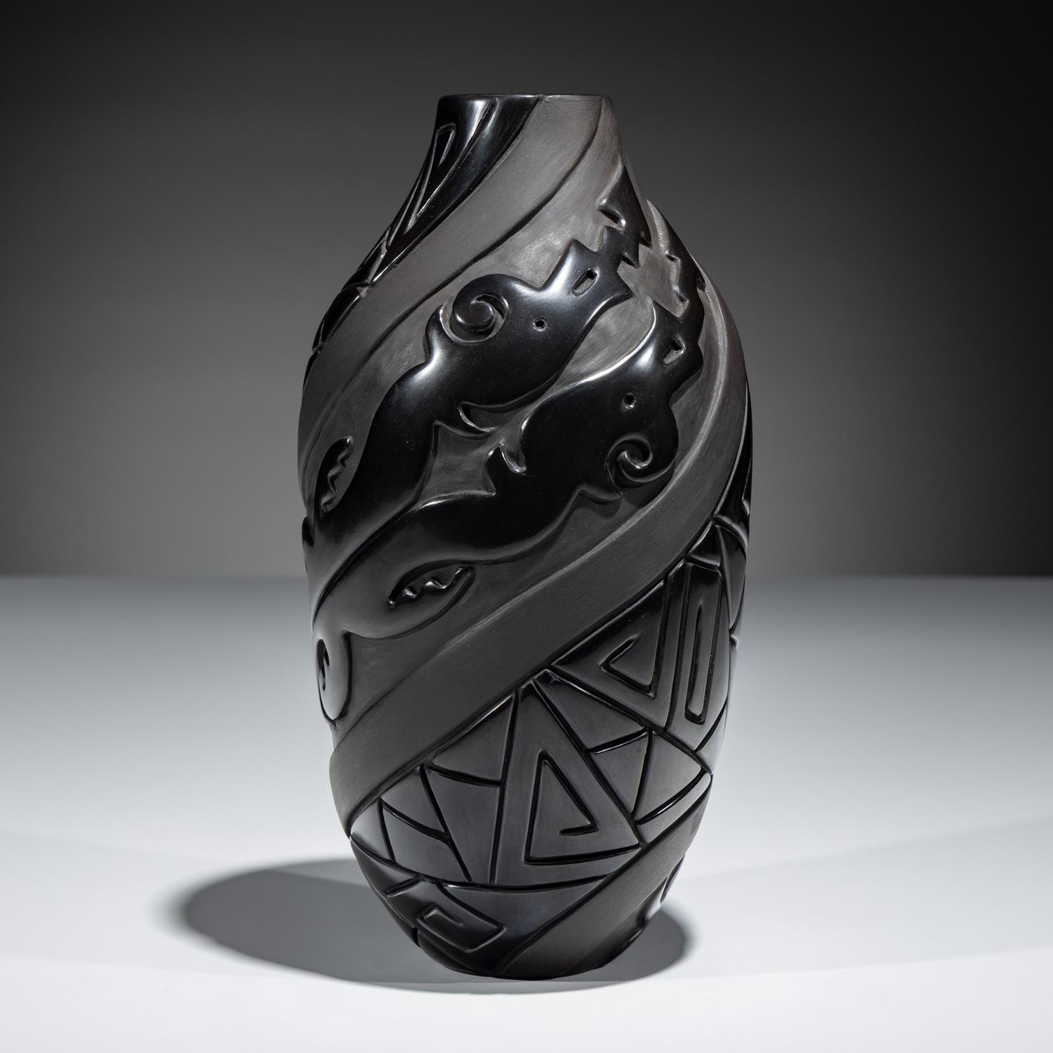 Carved Blackware Pottery Vase