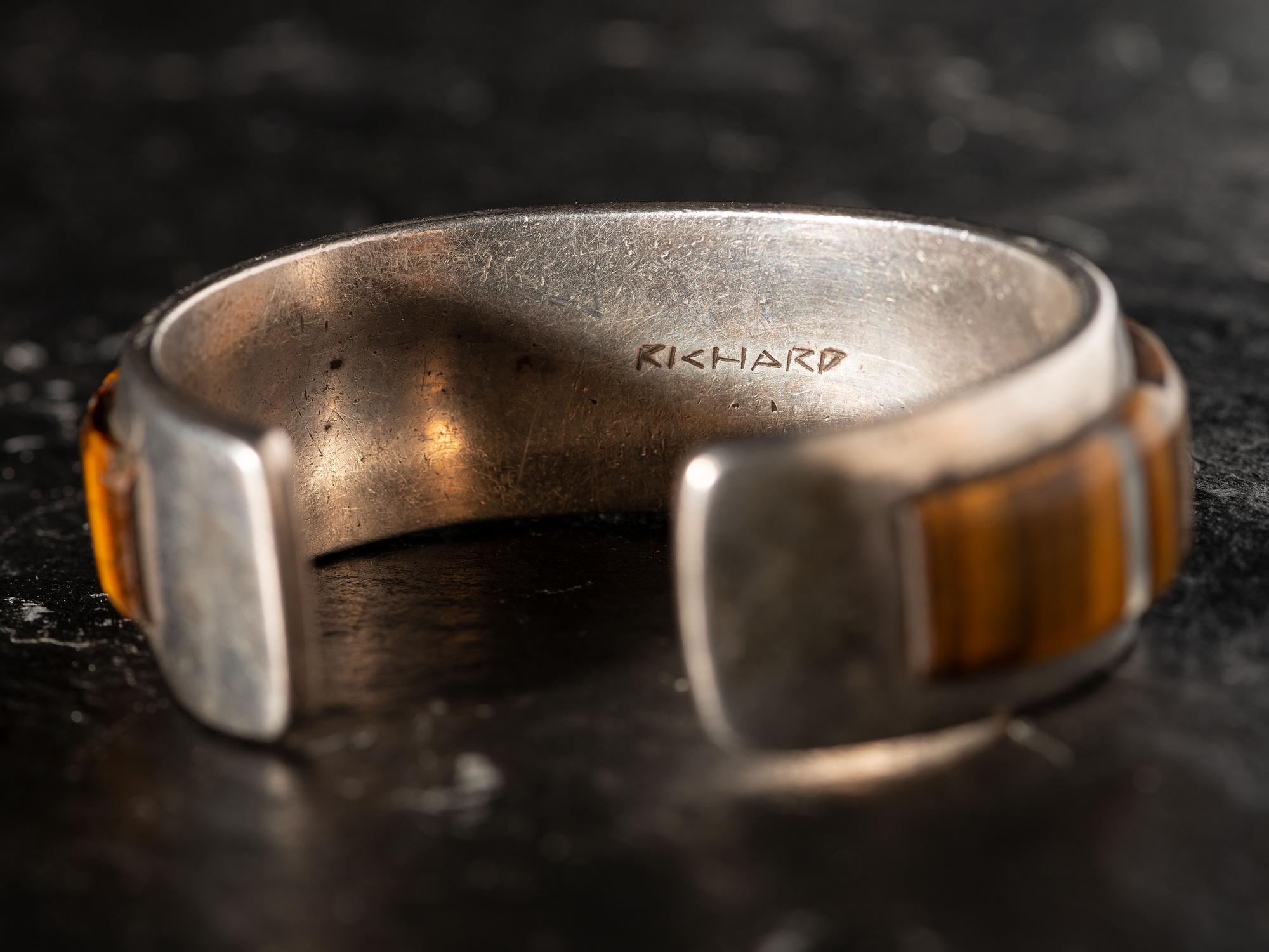 Cobblestone Inlaid Silver Cuff Bracelet