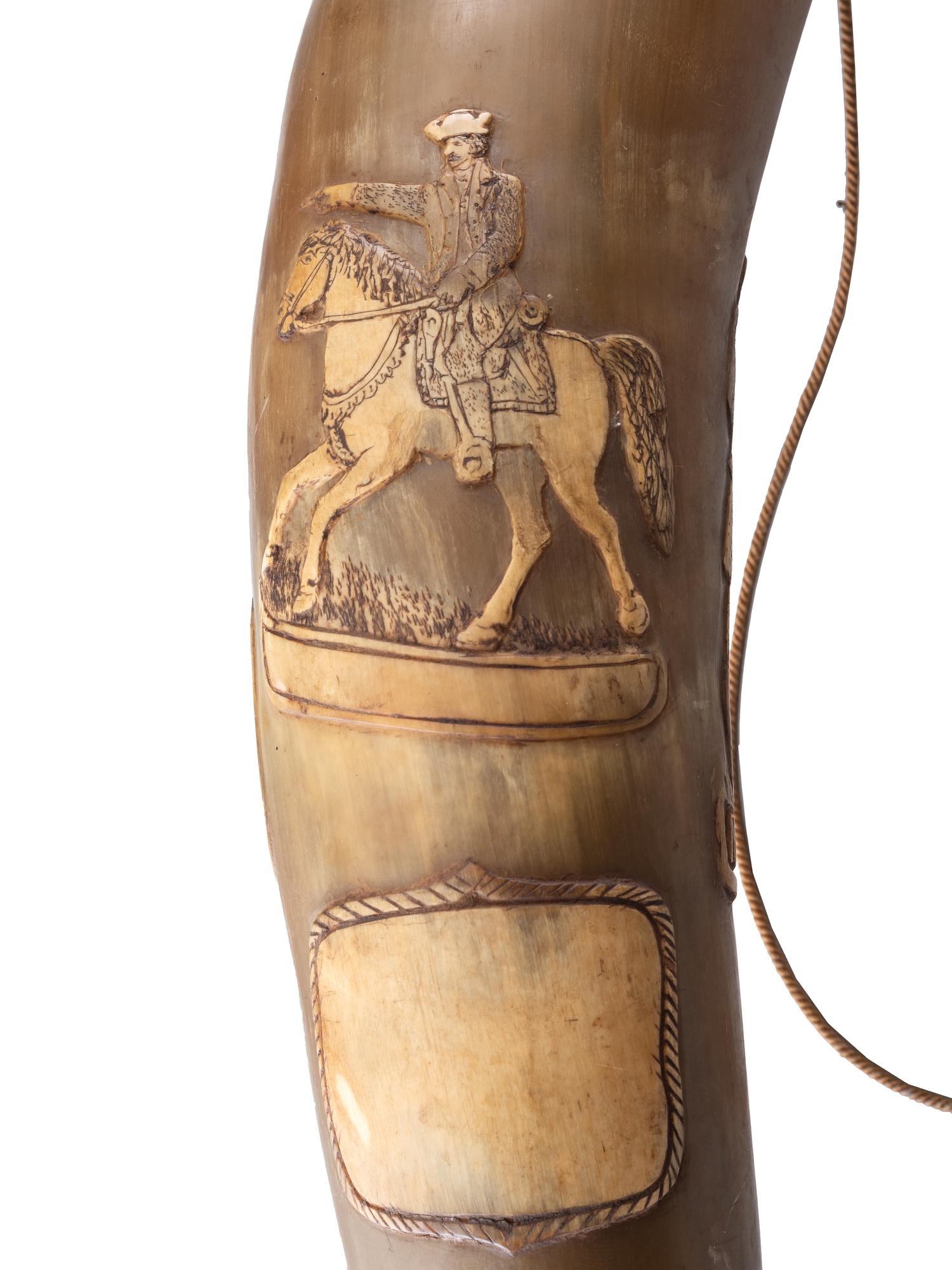 [REVOLUTIONARY WAR]. Mexican hunting horn commemorating the Battle of Lexington.