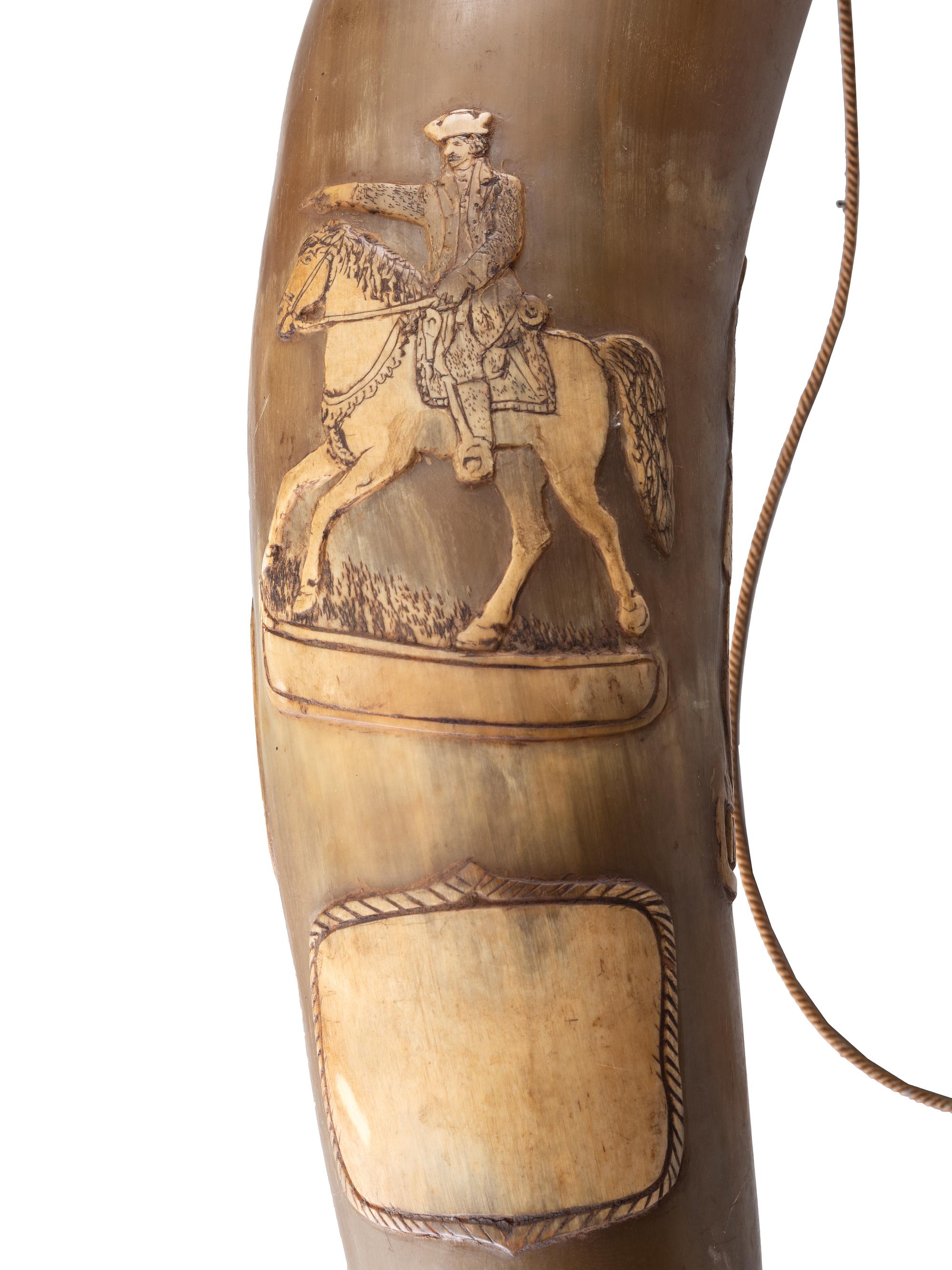 [REVOLUTIONARY WAR]. Mexican hunting horn commemorating the Battle of Lexington.