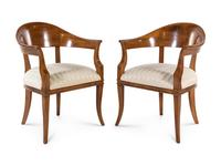 A Pair of Empire Style Walnut Barrel-Back Armchairs — KREISS