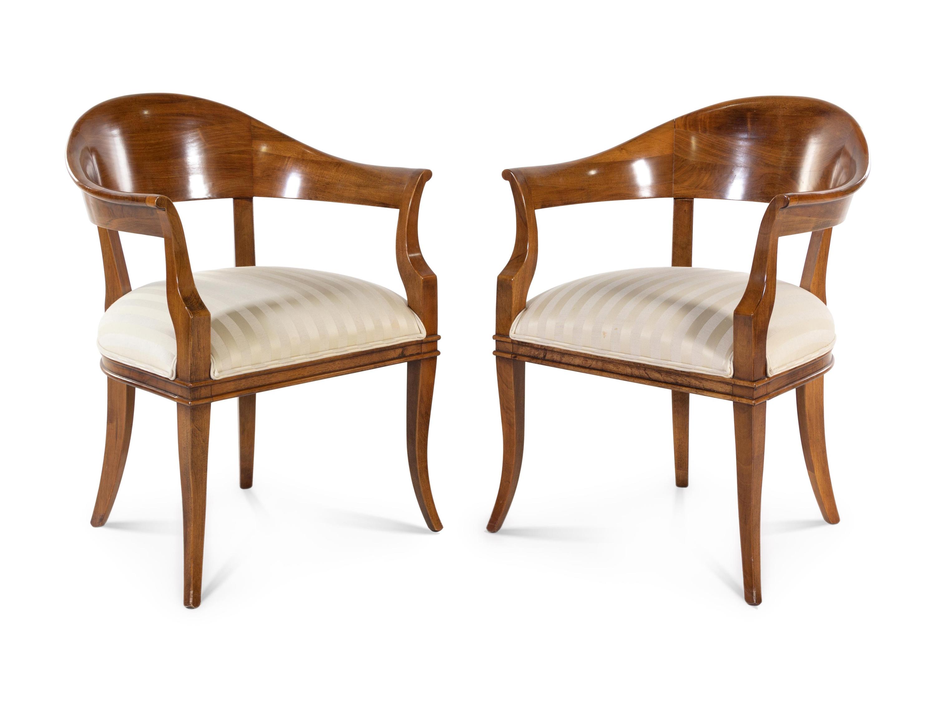 A Pair of Empire Style Walnut Barrel-Back Armchairs — KREISS
