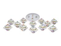 A Set of Twelve Herend Queen Victoria Porcelain Covered Bowls and a Tray