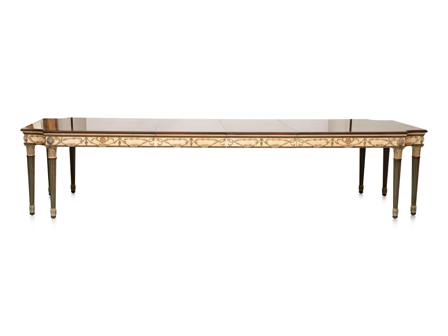 An Italian Painted and Parquetry Mahogany-Top Dining Table