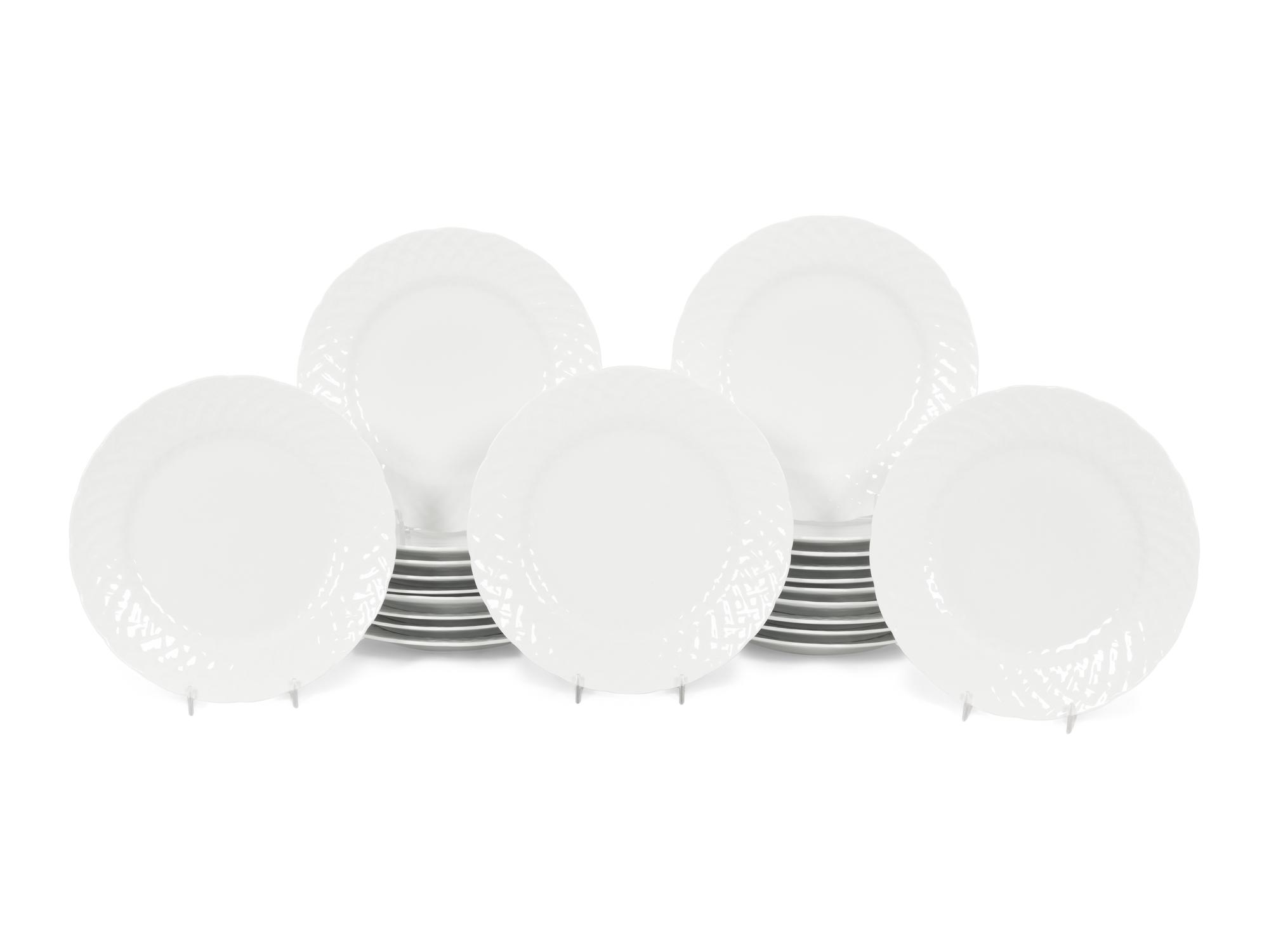 A Set of Twenty-Two Bernardaud Limoges Vannerie Porcelain Dinner Plates