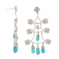 Diamond, Turquoise, and White Gold Earrings