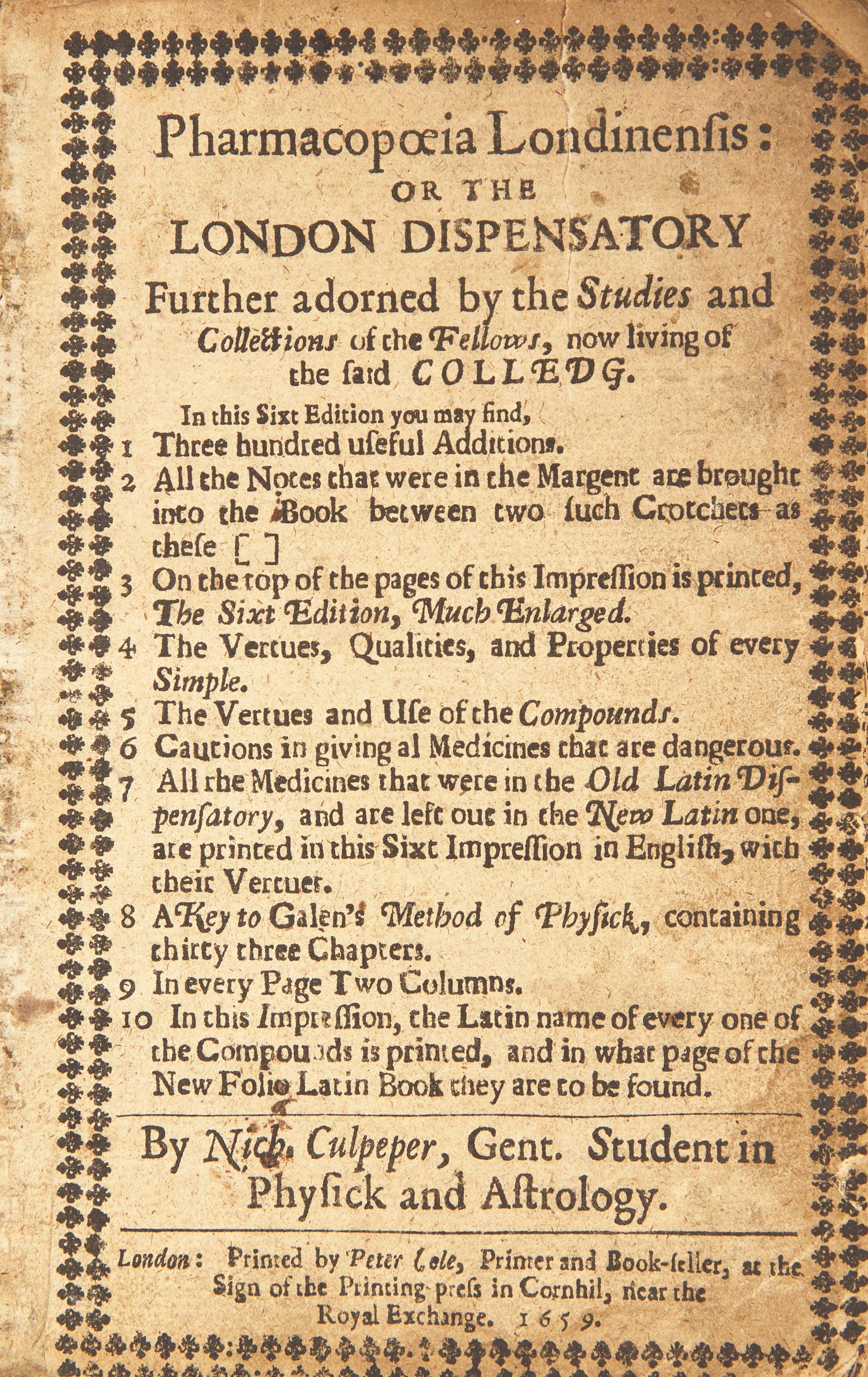 [Science, Medicine & Mathematics] Culpeper, (Nicholas). Group of 2 Titles
