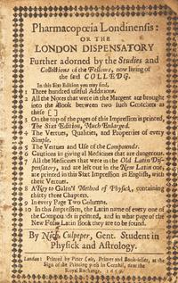 [Science, Medicine & Mathematics] Culpeper, (Nicholas). Group of 2 Titles