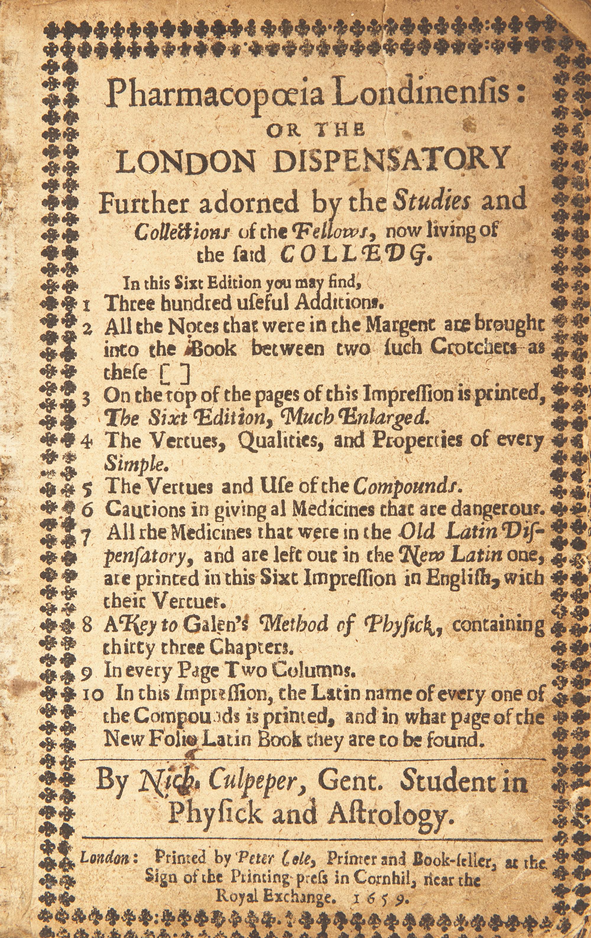 [Science, Medicine & Mathematics] Culpeper, (Nicholas). Group of 2 Titles