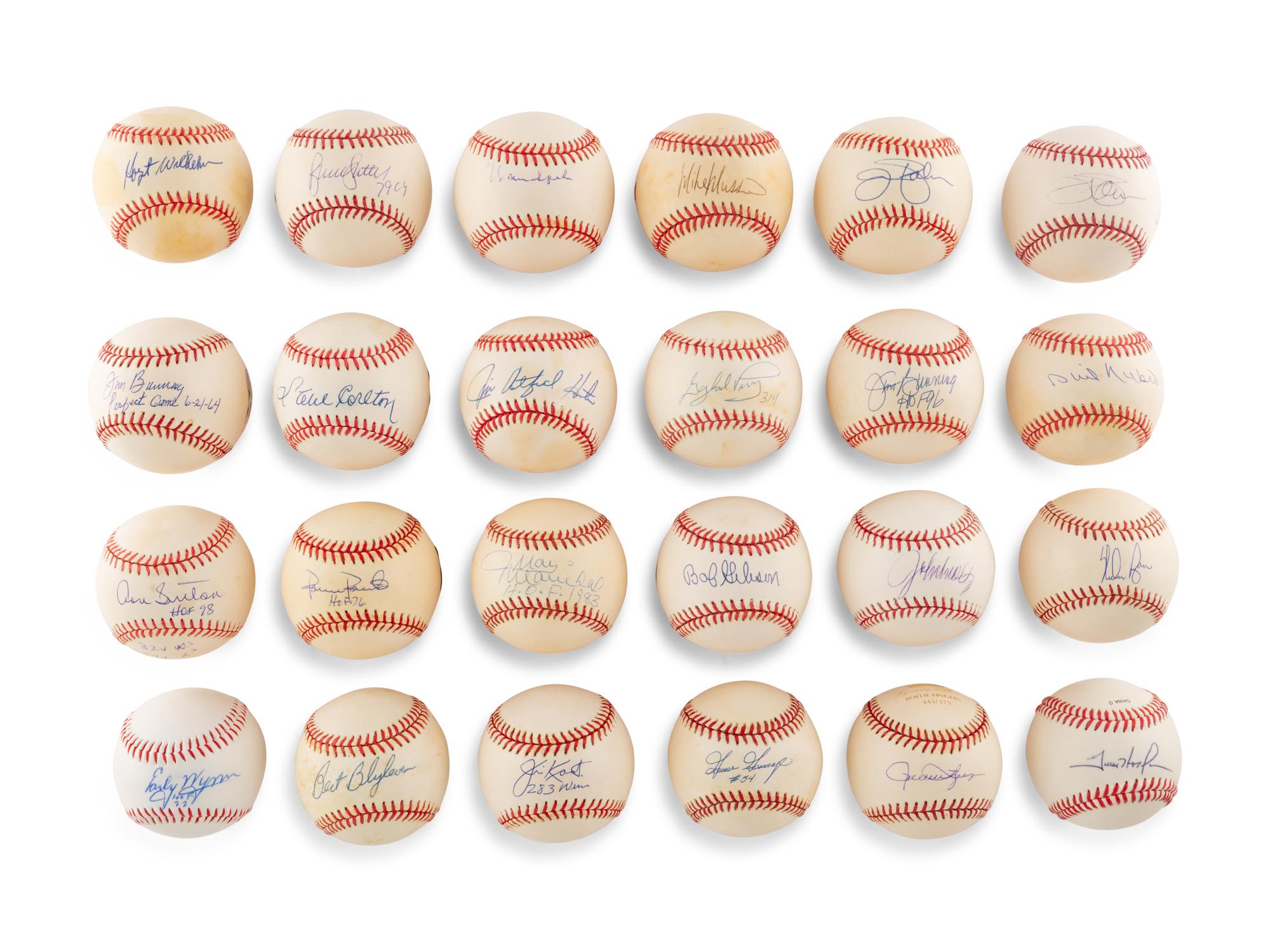 A Large Group of Hall of Fame Pitcher Single Signed Autograph Baseballs,